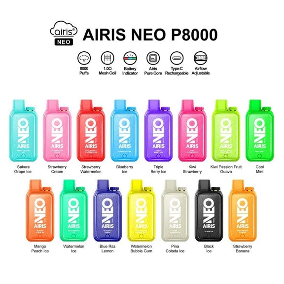 Airis Neo - 8000 puff, Recarga USB 3.0